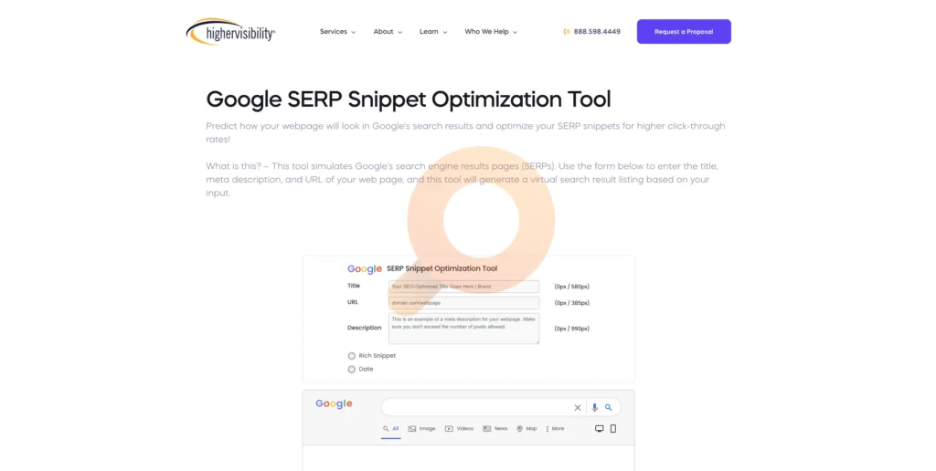 Visualize how your search result snippet appears and optimize it for better visibility.