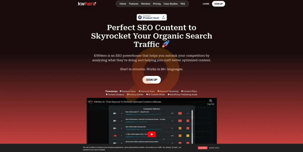 KWHero is an SEO powerhouse that helps you outrank your competitors by analyzing what they’re doing and helping you craft better optimized content.