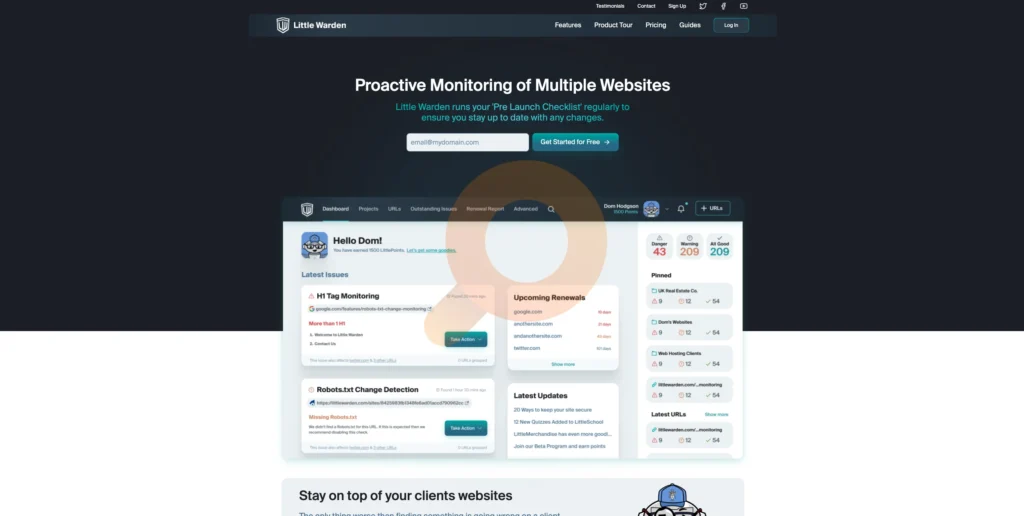 Stay ahead of website issues with Little Warden's monitoring tool.