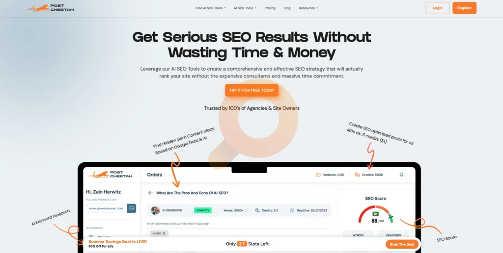 Leverage our AI SEO Tools to create a comprehensive and effective SEO strategy that will actually rank your site without the expensive consultants and massive time commitment.