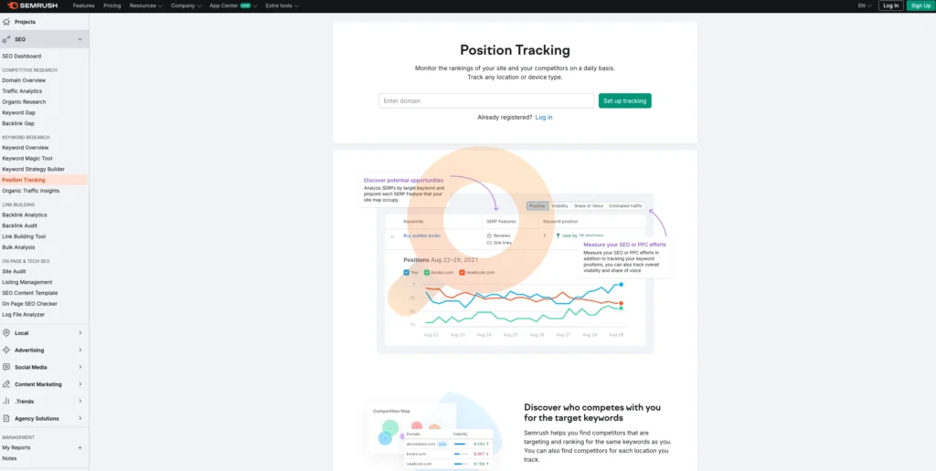 Track keyword rankings and monitor SEO performance.