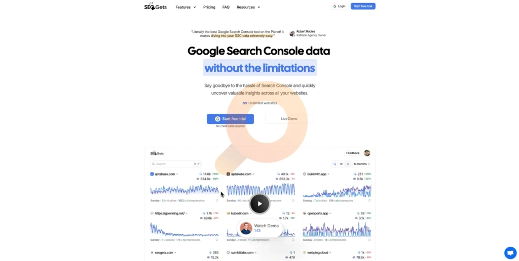 Say goodbye to the hassle of Search Console and quickly uncover valuable insights across all your websites.